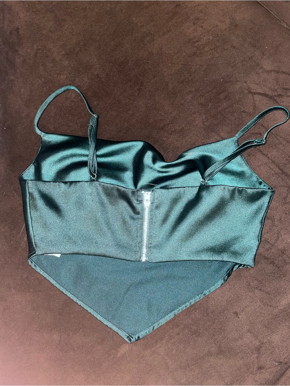 Forever 21 Satin Emerald Green Cami Crop Top with Back Zip